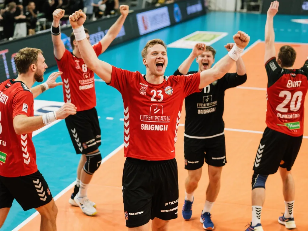 法国手球队庆祝欧洲冠军联赛胜利